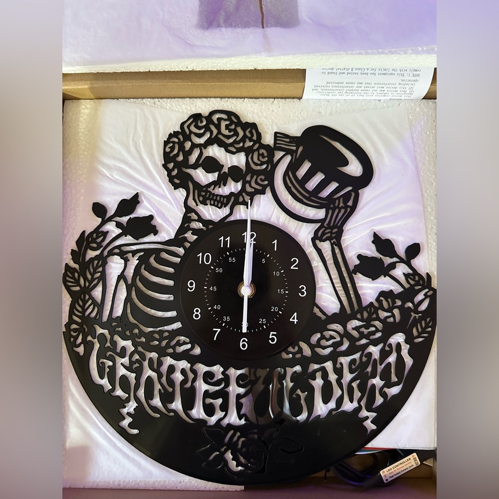 Grateful Dead Inspired Black Bertha Skeleton Wall Clock - LED Accent - Picture 4 of 13
